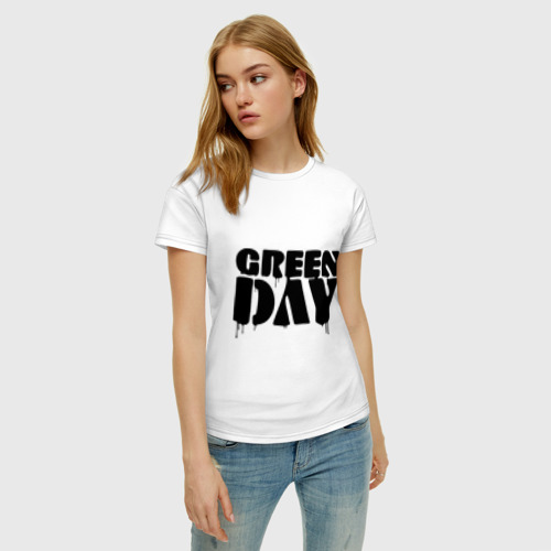 Женская футболка хлопок Greeen day, цвет белый - фото 3