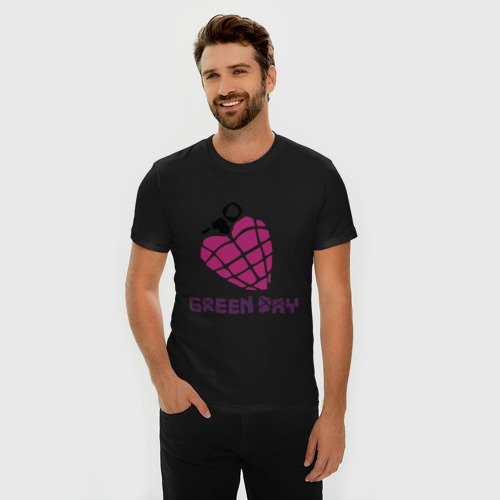 Мужская футболка хлопок Slim Green day is love, цвет черный - фото 3