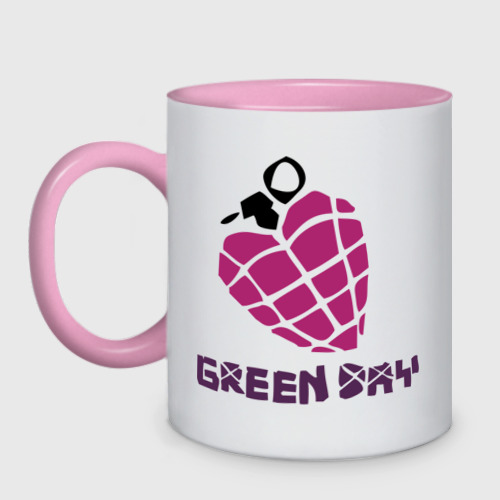 Кружка двухцветная Green day is love, цвет белый + розовый