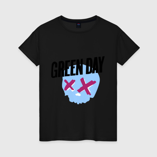 Женская футболка хлопок Green day skull, цвет черный