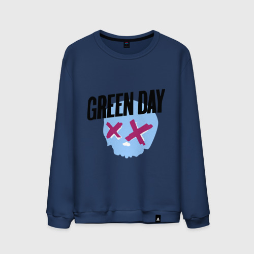 Мужской свитшот хлопок Green day skull, цвет темно-синий