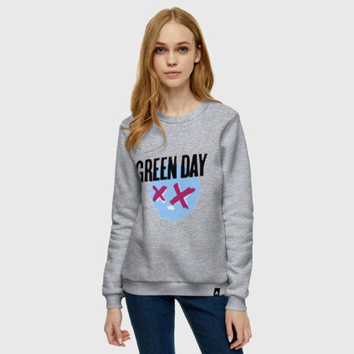 Женский свитшот хлопок Green day skull, цвет меланж - фото 3