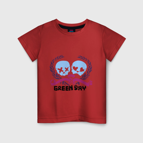 Детская футболка хлопок Green day skulls, цвет красный