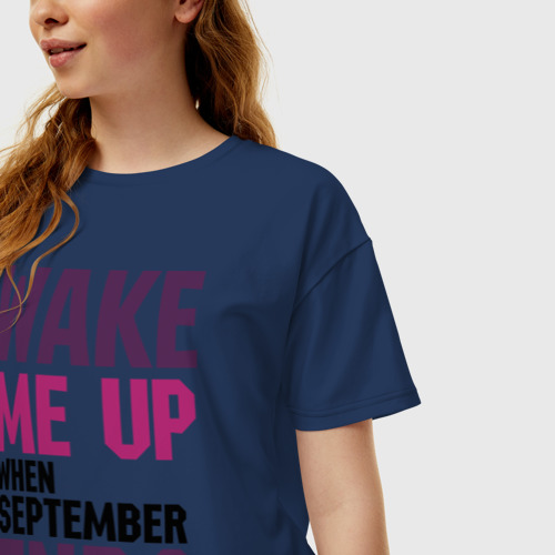 Женская футболка хлопок Oversize When September ends, цвет темно-синий - фото 3