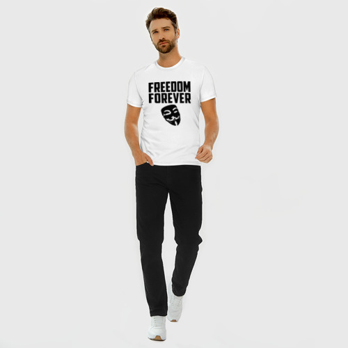 Мужская футболка хлопок Slim Freedom forever, цвет белый - фото 5