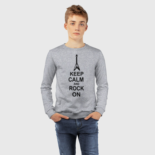 Детский свитшот хлопок Keep calm and rock on, цвет меланж - фото 7