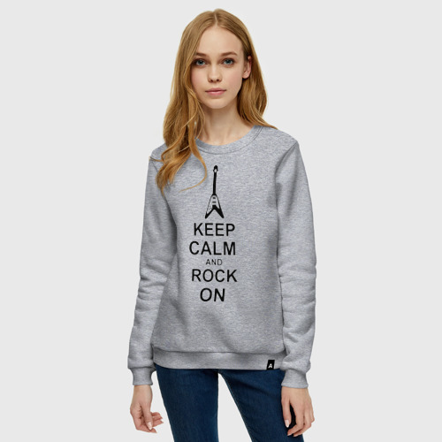 Женский свитшот хлопок Keep calm and rock on, цвет меланж - фото 3