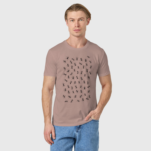 Мужская футболка хлопок Армия мурашей, цвет пыльно-розовый - фото 3