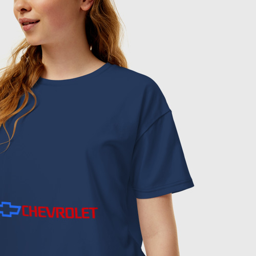 Женская футболка хлопок Oversize Chevrolet горизонтальный, цвет темно-синий - фото 3