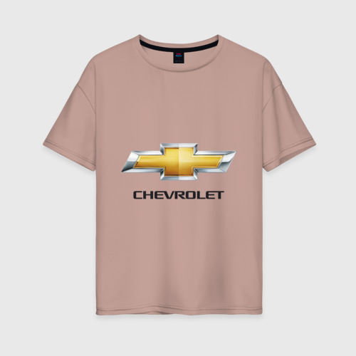 Женская футболка хлопок Oversize Chevrolet логотип, цвет пыльно-розовый