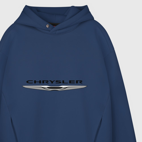 Мужское худи Oversize хлопок Chrysler лого, цвет темно-синий - фото 4