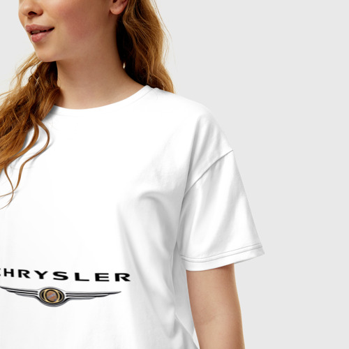 Женская футболка хлопок Oversize Chrysler logo, цвет белый - фото 3