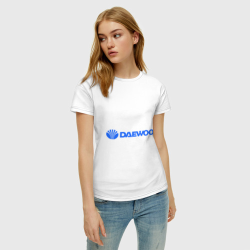 Женская футболка хлопок Daewoo горизонтальный, цвет белый - фото 3