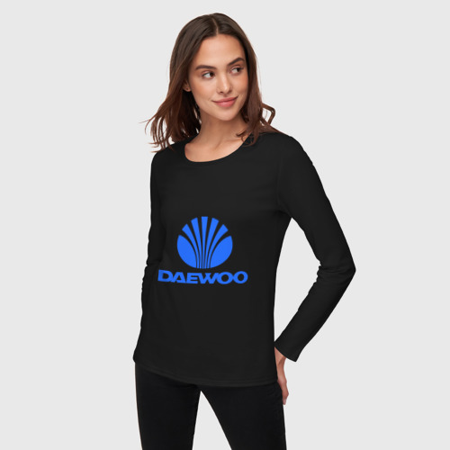 Женский лонгслив хлопок Logo daewoo, цвет черный - фото 3