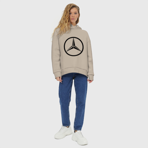 Женское худи Oversize хлопок Mercedes-Benz logo, цвет миндальный - фото 6