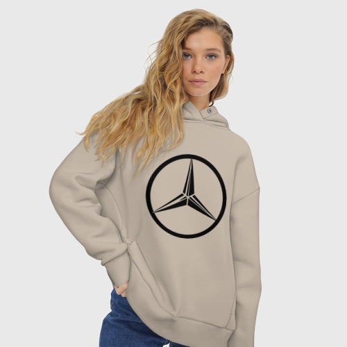 Женское худи Oversize хлопок Mercedes-Benz logo, цвет миндальный - фото 4