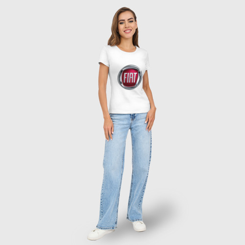 Женская футболка хлопок Slim Fiat logo, цвет белый - фото 5