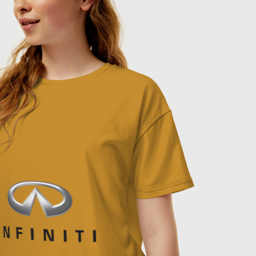 Женская футболка хлопок Oversize Logo Infiniti, цвет горчичный - фото 3