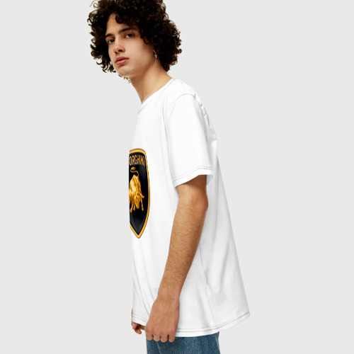 Мужская футболка хлопок Oversize Lamborghini logo, цвет белый - фото 5