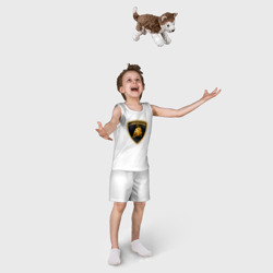 Пижама с принтом Lamborghini logo для ребенка, вид на модели спереди №3. Цвет основы: белый
