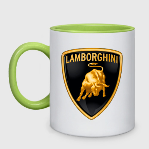 Кружка двухцветная Lamborghini logo, цвет белый + светло-зеленый