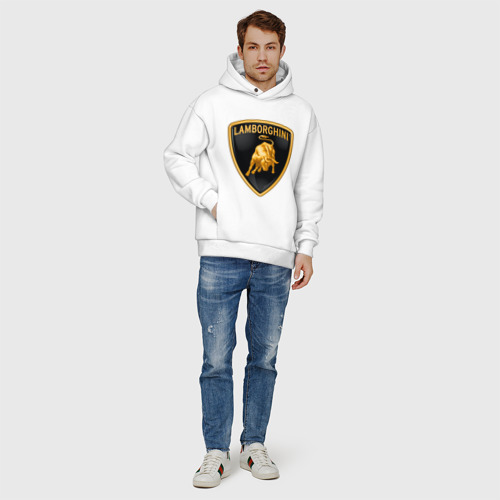 Мужское худи Oversize хлопок Lamborghini logo, цвет белый - фото 6