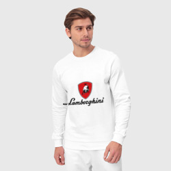 Костюм с принтом Logo Lamborghini для мужчины, вид на модели спереди №3. Цвет основы: белый
