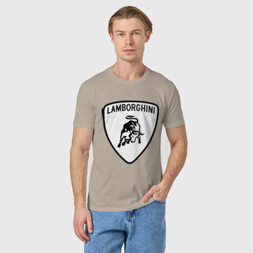 Мужская футболка хлопок Lamborghini лого, цвет миндальный - фото 3