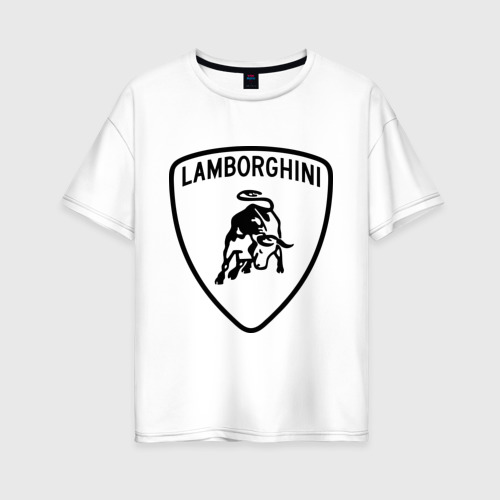 Женская футболка из хлопка оверсайз с принтом Lamborghini лого, вид спереди №1