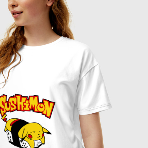 Женская футболка хлопок Oversize SushiMon, цвет белый - фото 3