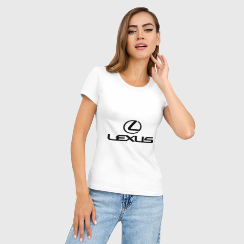Женская футболка хлопок Slim Lexus logo, цвет белый - фото 3