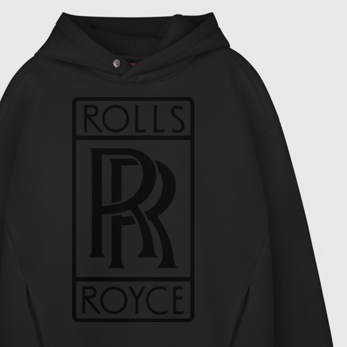 Мужское худи Oversize хлопок Rolls-Royce logo, цвет черный - фото 4