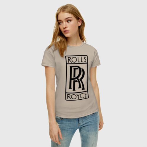 Женская футболка хлопок с принтом Rolls-Royce logo, фото на моделе #1