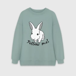 Женский свитшот oversize без начеса хлопок Следуй за белым кроликом