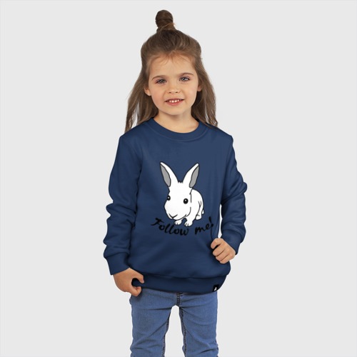 Детский свитшот хлопок Следуй за белым кроликом, цвет темно-синий - фото 3
