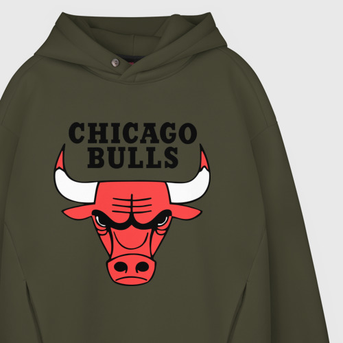 Мужское худи Oversize хлопок Chicago bulls logo, цвет хаки - фото 4