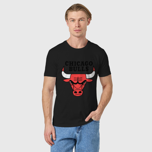 Мужская футболка хлопок Chicago bulls logo, цвет черный - фото 3