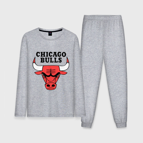 Мужская пижама с лонгсливом хлопок Chicago bulls logo, цвет меланж