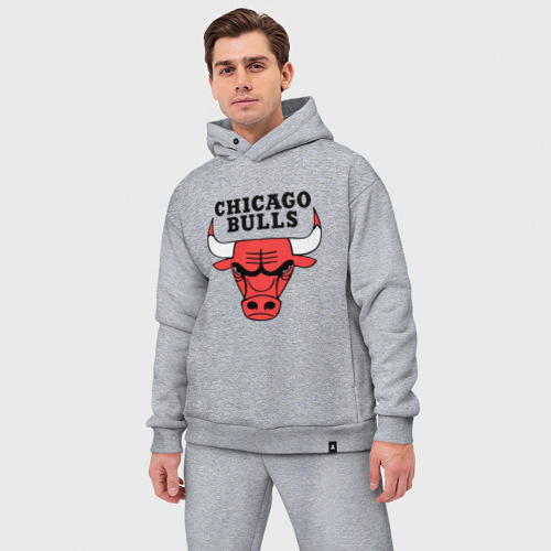 Мужской костюм oversize хлопок Chicago bulls logo, цвет меланж - фото 3