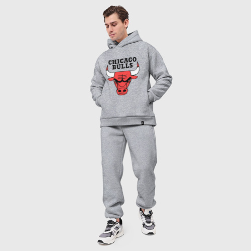 Мужской костюм oversize хлопок Chicago bulls logo, цвет меланж - фото 5