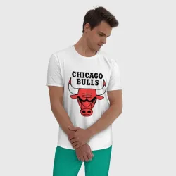 Мужская пижама с белой футболкой хлопок Chicago bulls logo - фото 2