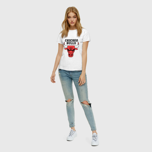 Женская футболка хлопок Chicago bulls logo, цвет белый - фото 5