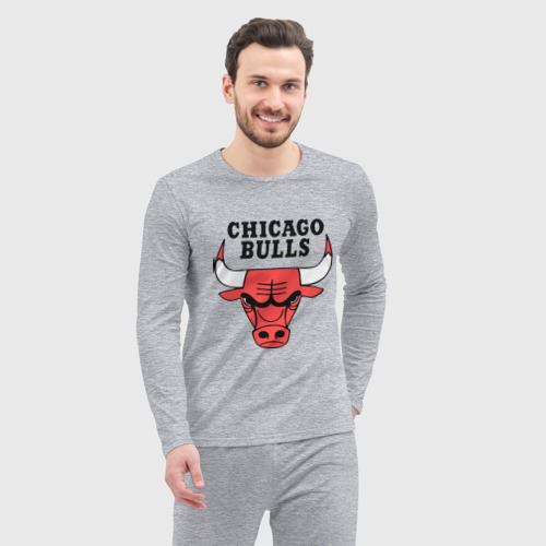 Мужская пижама с лонгсливом хлопок Chicago bulls logo, цвет меланж - фото 5