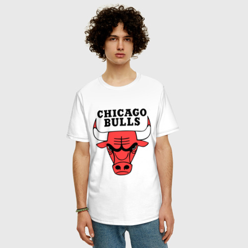 Мужская футболка хлопок Oversize Chicago bulls logo, цвет белый - фото 3