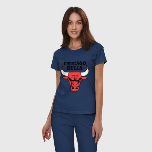 Женская пижама хлопок Chicago bulls logo, цвет темно-синий - фото 3