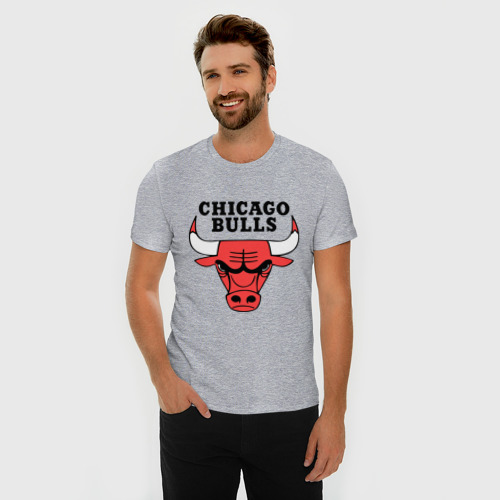 Мужская футболка хлопок Slim Chicago bulls logo, цвет меланж - фото 3