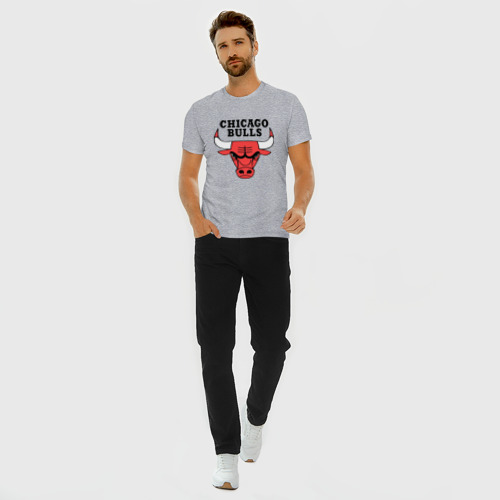 Мужская футболка хлопок Slim Chicago bulls logo, цвет меланж - фото 5