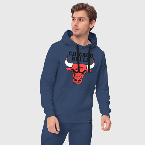 Мужской костюм хлопок с толстовкой Chicago bulls logo, цвет темно-синий - фото 5