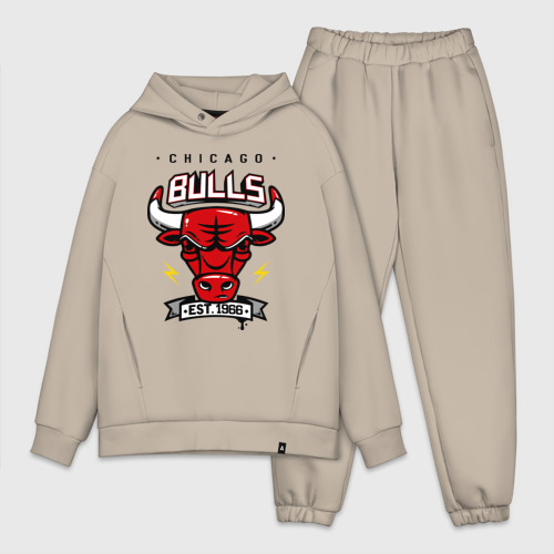 Мужской костюм oversize хлопок Chicago bulls swag, цвет миндальный