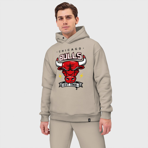 Мужской костюм oversize хлопок Chicago bulls swag, цвет миндальный - фото 3